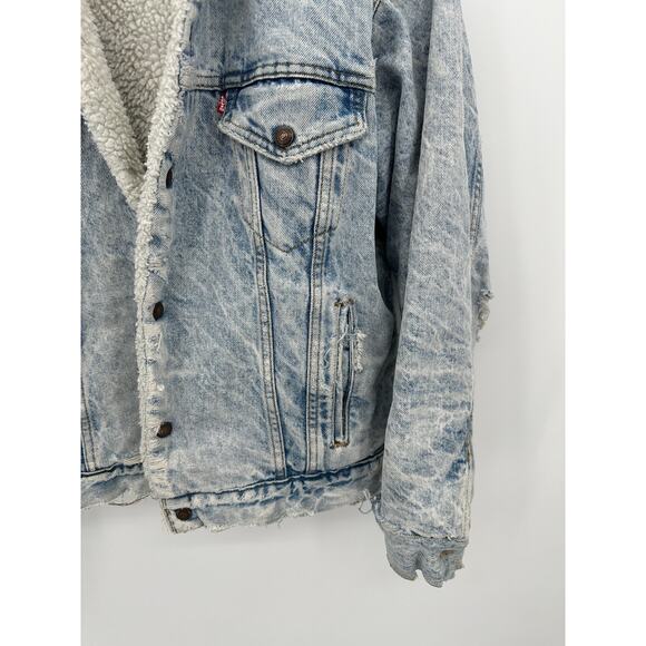 Levi's Jacket Men MEDIUM Blue 1987 Vintage Light Wash Washed Denim Sherpa Lined - Picture 3 of 16